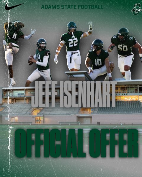 Jeff Isenhart (@jeffisenhart23) on Twitter photo After a great conversation with <a href="/CoachRiley7/">Coach Riley</a> I am blessed to receive a Division 2 offer to Adams State University. After a great conversation with <a href="/CoachRiley7/">Coach Riley</a> I am blessed to receive a Division 2 offer to Adams State University.