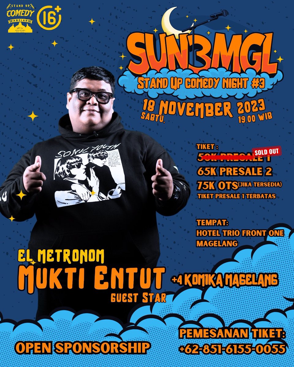 txtdrMagelang's tweet photo. Hajatan @StandUpIndo_MGL menghadirkan Mas @muktientut
 
Gas ramaikan, boleh datang bawa gendakan! 

Untuk pemesanan bisa hubungi: 
https://t.co/KFSITwgy4X https://t.co/dlbd9zuE8O