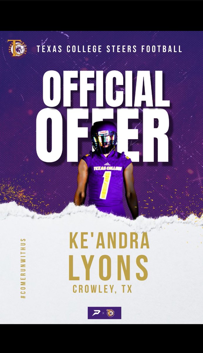 After an amazing conversation with <a href="/CoachATBates/">Andrew Bates</a> I am blessed to receive another offer from <a href="/TexasCollege23/">Texas College Football</a> 💜💛<a href="/CarlosLynn/">Carlos Lynn</a> <a href="/CoachRJ_007/">RJ Bond</a> <a href="/Coach_McHugh/">Coach McHugh</a> <a href="/TedJones817/">Ted Jones</a> <a href="/Wolfe_Taylor_/">Coach Wolfe</a> @CoachJ_CTX <a href="/CoachFowlerTX/">Jonathan Fowler</a>  <a href="/CTownEaglesFB/">CrowleyFootball</a>