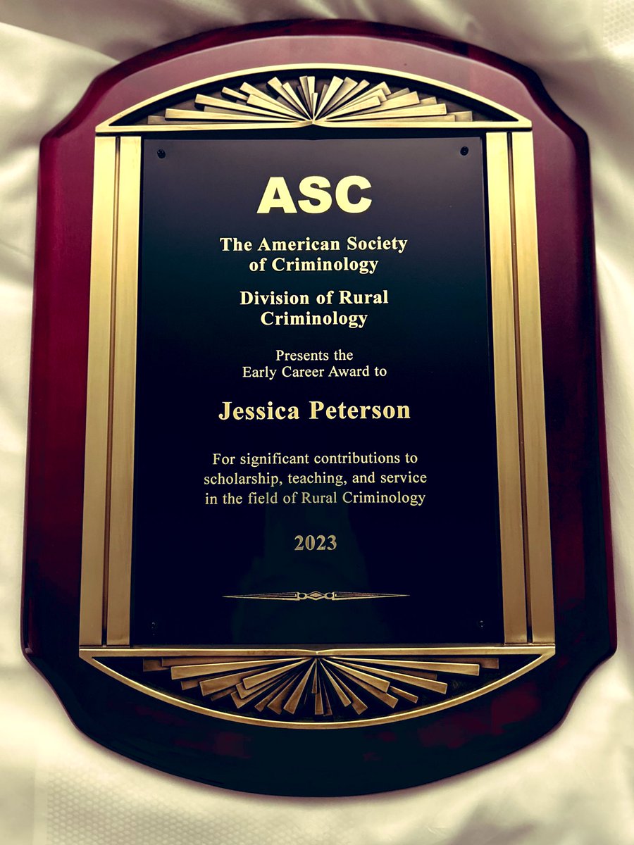 I was so very honored to win the Early Career Scholar Award this year! As the new Chair of the Division of Rural Criminology, I can’t wait to help this field grow! @ASCRM41 #RuralCriminology #RuralCrime
