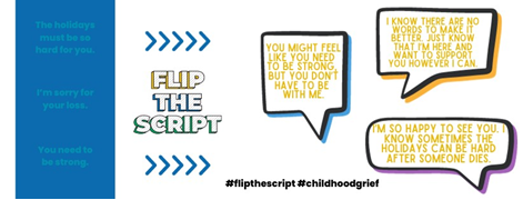 Today is #ChildrensGriefAwarenessDay and an opportunity to promote the awesome #flipthescript campaign to improve #griefliteracy.  @childrengrieve #childhoodgrief #CenterfortheAdvancementofBereavementCare #CABC