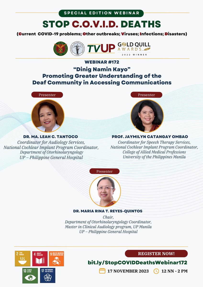 LIVE: Webinar #172 (“Dinig Namin Kayo” Promoting Greater Understanding of the Deaf Community in Accessing Communications) Confirmation

#HearingLoss #HearingImpairment #CochlearImplants #HearingAids #HearingCare #HearingHealthCare #HearingLossAwareness 

youtube.com/live/dYIRLnjpi…