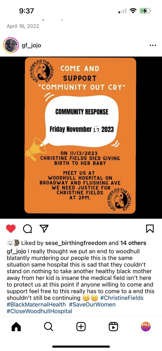There has been another maternal death at Woodhull Hospital in central Brooklyn. Join the Community Out Cry today (Friday 11/17) at 2pm. #BlackMamasMatter #SayHerName #ChristineFields #ChristineFieldsShouldBeHere