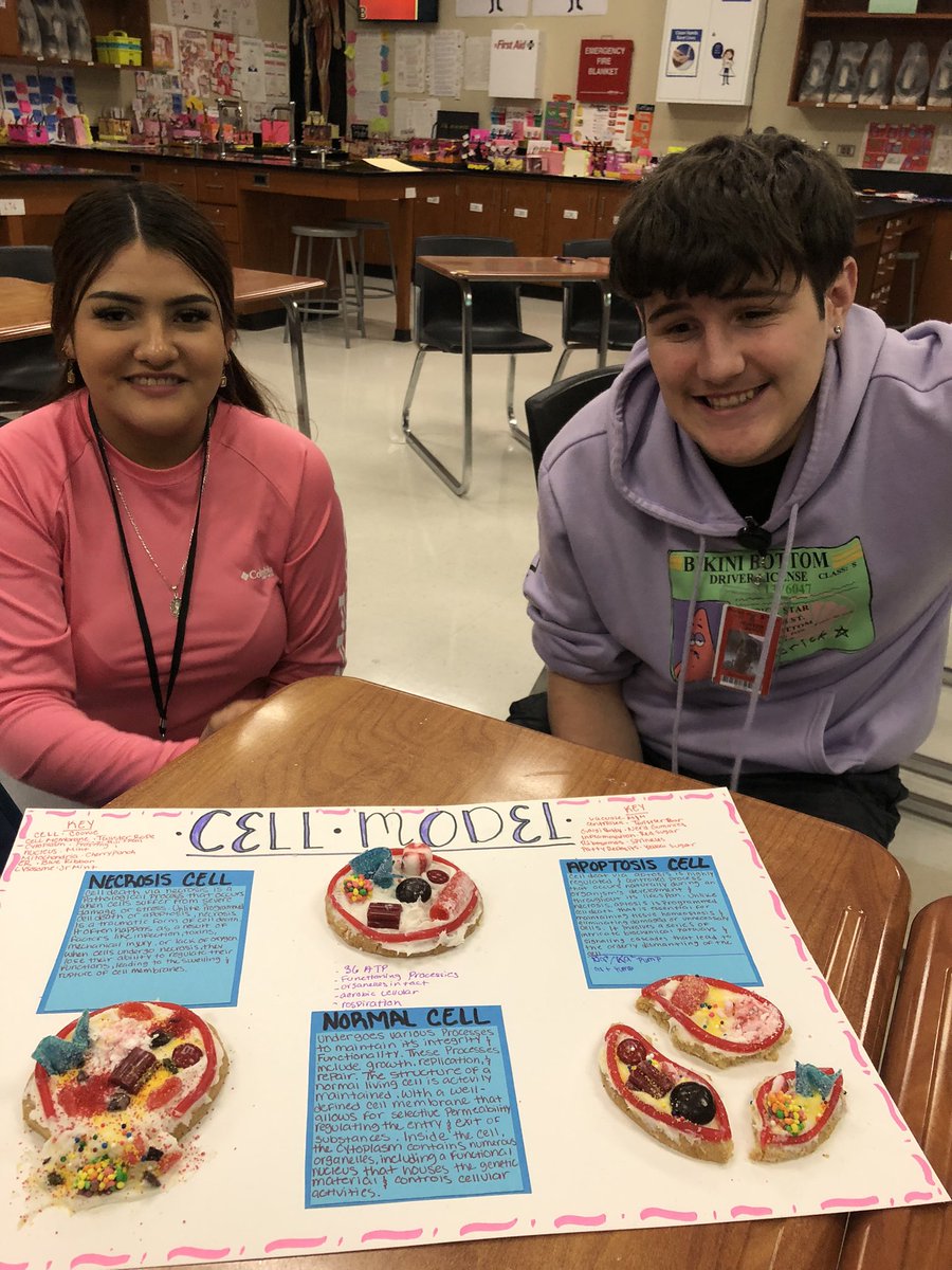 PhsReece's tweet photo. Cell death never looked so good!  PHS Pathophysiology students construct edible models of cell death by Necrosis and Apoptosis.  Students depict the structural, ionic, and  cell process changes that occur in irreversible cell injury. @PorterSpartans @CTENCISD @condarco_cesar https://t.co/IVy4dC7R3g