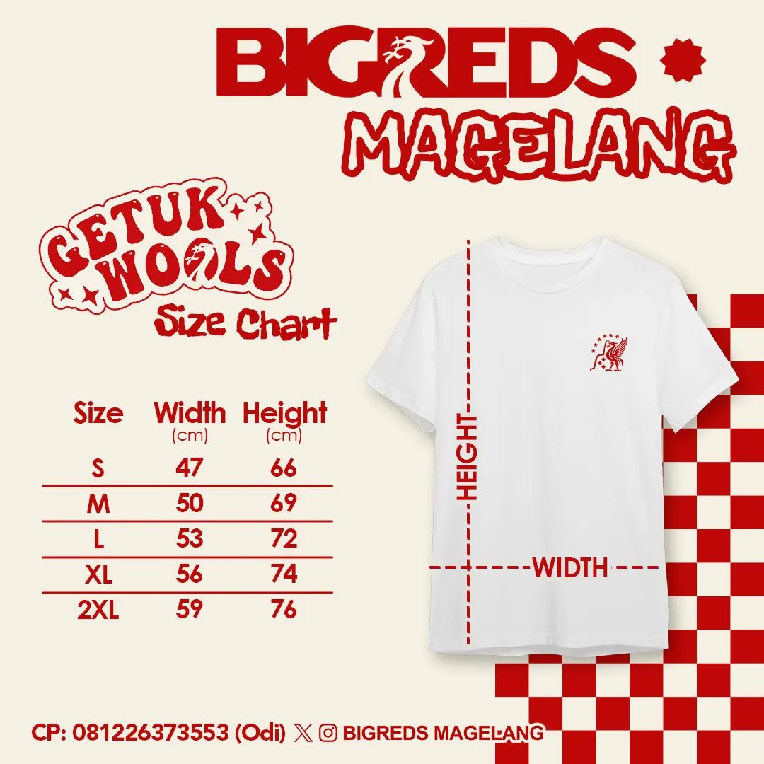 Pre Order T_Shirt:
Bigreds Magelang Merch
"Getuk Wools"
Harga: Rp 110.000,00

Pre Order Batch 1 dibuka mulai 11 November 2023 sampai dengan 17 November 2023.

Informasi dan pemesanan bisa menghubungi 081226373553 (odi)