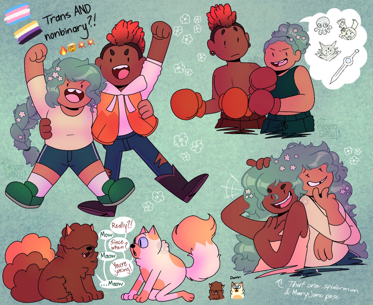 GrassyEggRoll's tweet photo. They have pronouns 💔💔
#AdventureTime #FionnaAndCake #FlamePrince #DJFlame #FernTheHuman #FernMertens #PoppyThePlantDog #CakeTheCat https://t.co/ocsLALaAjQ