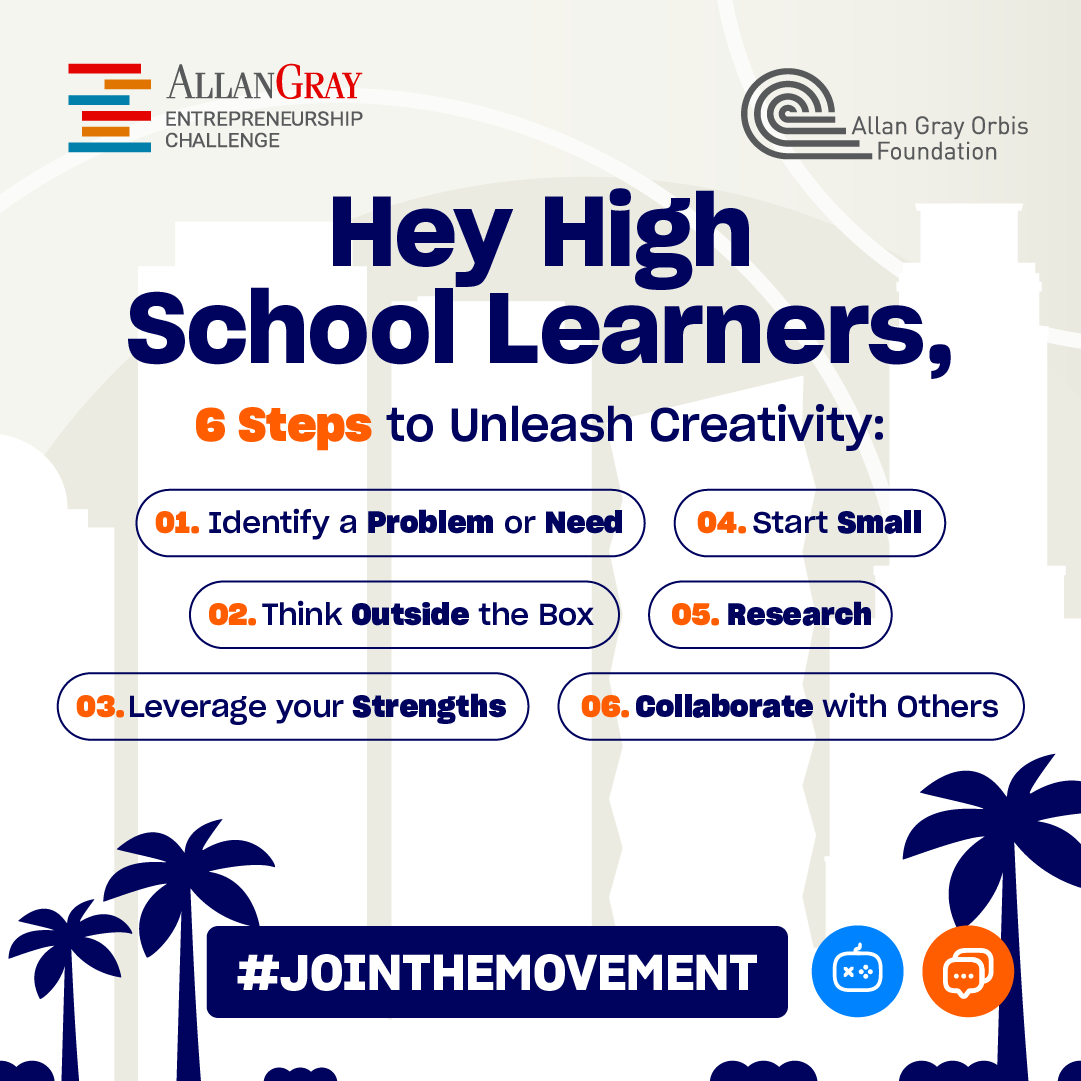 Hey Learners! Did you know that there are 6 steps you can take to unleash your creative genius? 🌟

1. Identify a Problem or Need
2. Think Outside the Box
3. Leverage Your Strengths
4. Start Small
5. Research
6. Collaborate with Others
#AGEC #EntrepreneurshipChallenge