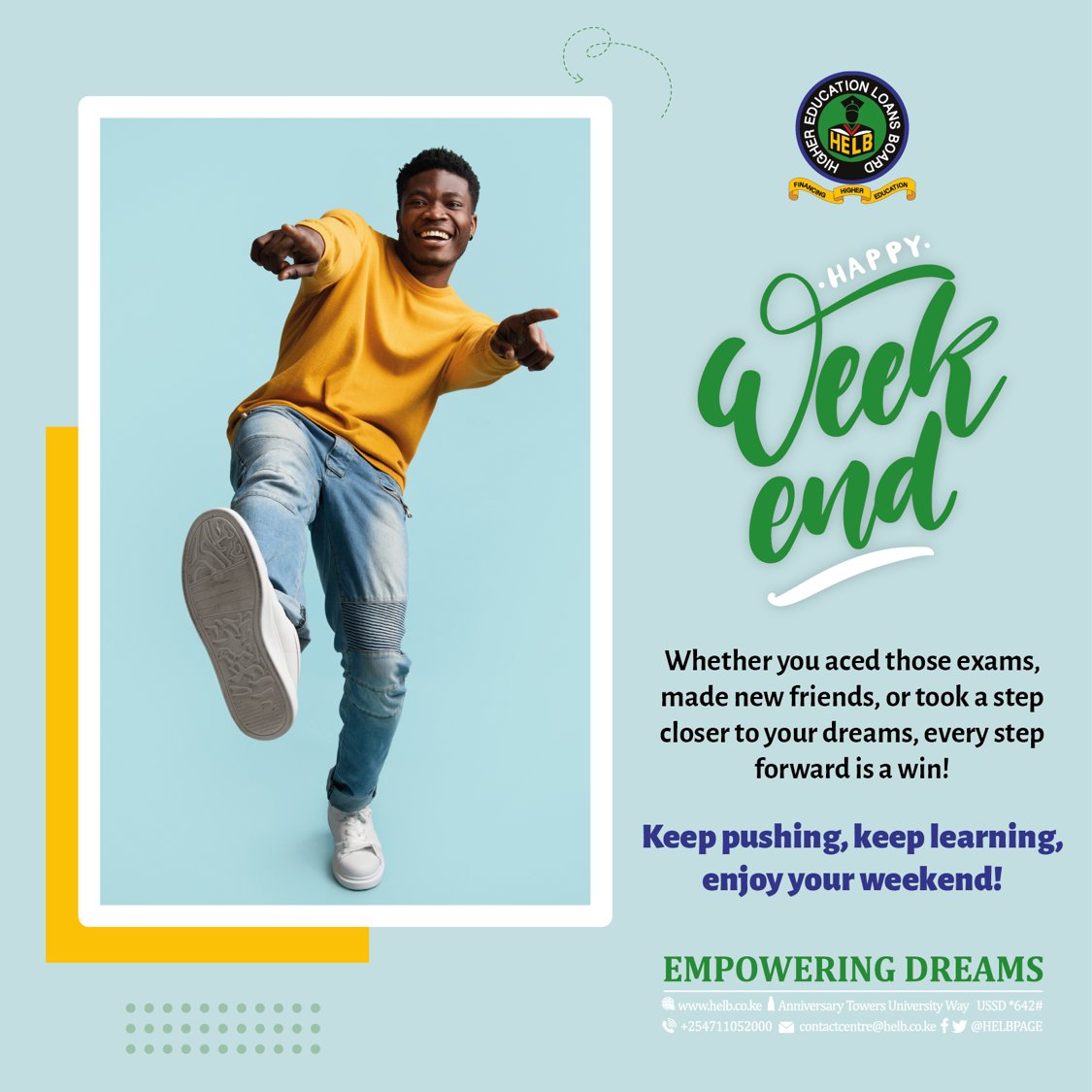 The weekend is here, take a moment to pat yourselves on the back for the work you put in this week. You're making progress, and we're here to empower your dreams. #EmpoweringDreams #StudentSuccess