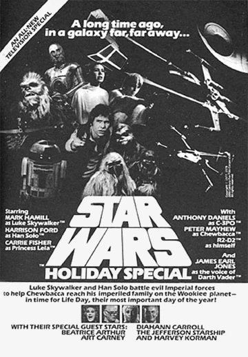 WookOfficial's tweet photo. IT IS HOLIDAY SPECIAL DAY! On this day in 1978, The Star Wars Holiday Special premiered for the first and only time on CBS. Starring @MarkHamill, Carrie Fisher, Peter Mayhew, Anthony Daniels and Harrison Ford! What was your favorite part of this holiday tale? #starwars https://t.co/NfC5mQrg80