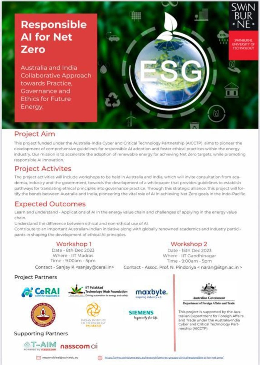Don't miss the Summit Workshop on Dec 8th, focusing on 'Responsible AI For Net Zero.'This initiative, funded under the AICCTP, aims to set the standard for responsible AI adoption & ethical practices within the energy industry.
Workshop Registration Link: lnkd.in/gsG5ynmg