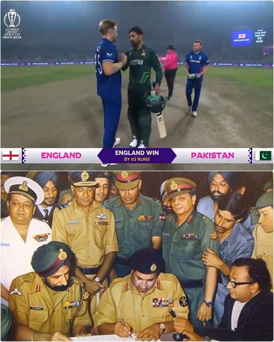 rajendraarora02's tweet image. #Pakistan lost to #England in #CWC23semifinal by 93 runs is like Pakistan lost war to #India in 1972 and 93k pak soldiers surrendered. 

History repeat itself in different formats. #CWC23 #CWC2023