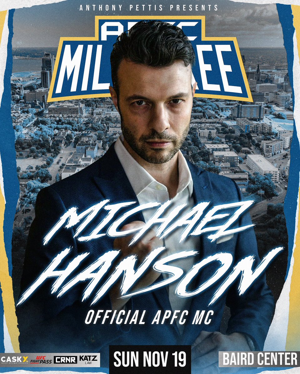 michaelhansonmc's tweet photo. THIS SUNDAY find me in Milwaukee, on the mic for APFC MILWAUKEE FIGHT NIGHT 3! LIVE on UFC Fight Pass!! https://t.co/YHSefHWkYL