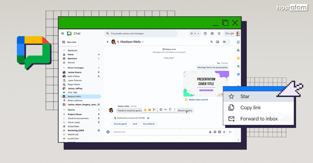 hostatomdotcom's tweet image. Google Chat บนเบราว์เซอร์เปิดตัวฟีเจอร์ติดดาวสำหรับข้อความสำคัญ
hostatom.com/content/57946

❤️โฮสอะตอม โฮสติ้งที่มืออาชีพไว้วางใจ ❤️
ติดต่อเรา
📞 0-2107-3466
🟦Facebook: facebook.com/hostatomdotcom
🟥YouTube: youtube.com/user/hostatom
🟩Line: @hostatom