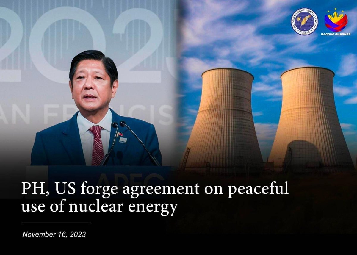 Dubbed as the fastest agreement signed on nuclear energy, the Philippines and the United States signed on Thursday (San Francisco time) an 'Agreement for Cooperation Concerning Peaceful Uses of Nuclear Energy”, or the so-called 123 Agreement. READ: pco.gov.ph/PH-US-forge-ag…