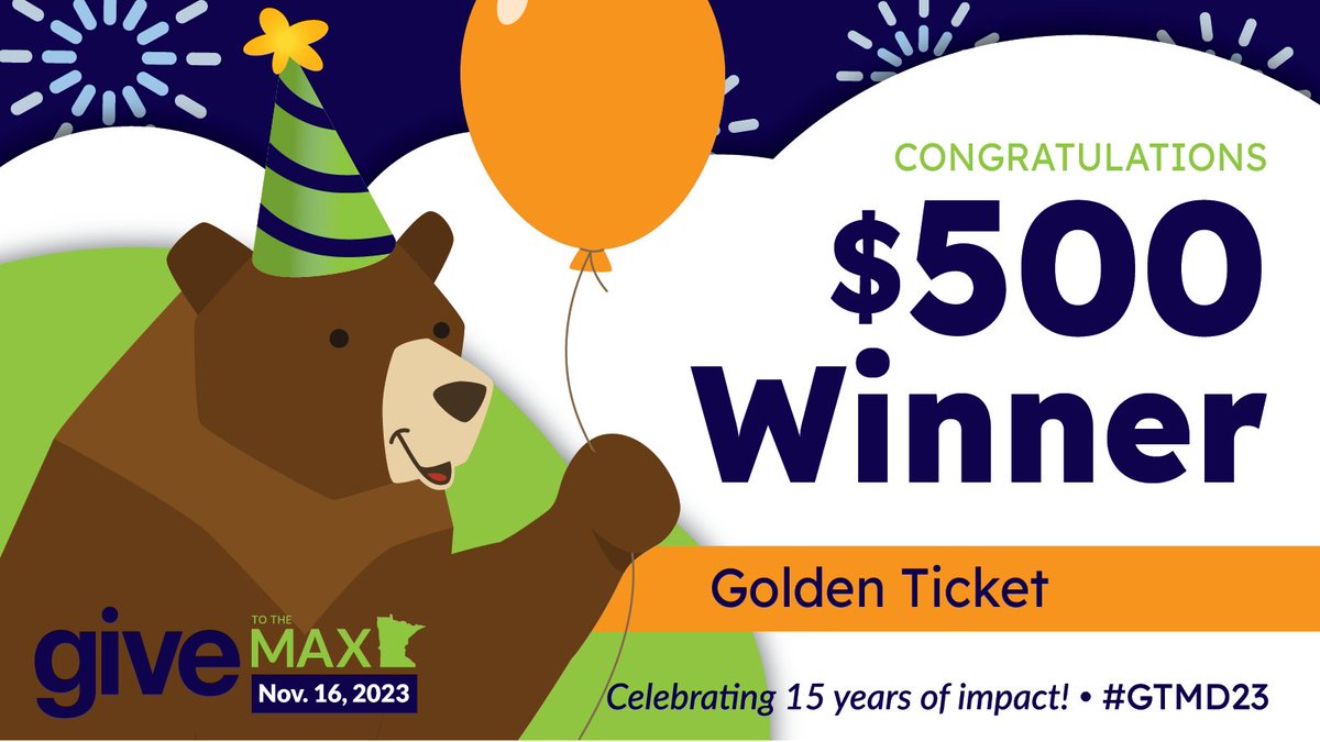 Congratulations to the winners of #GTMD23 $500 Golden Tickets for the last hour! @ClownfishMN, Great Tails Animal Rescue, @FriendsBWCAW, @OWTheatre See all winners: give.mn/prizewinners-2…