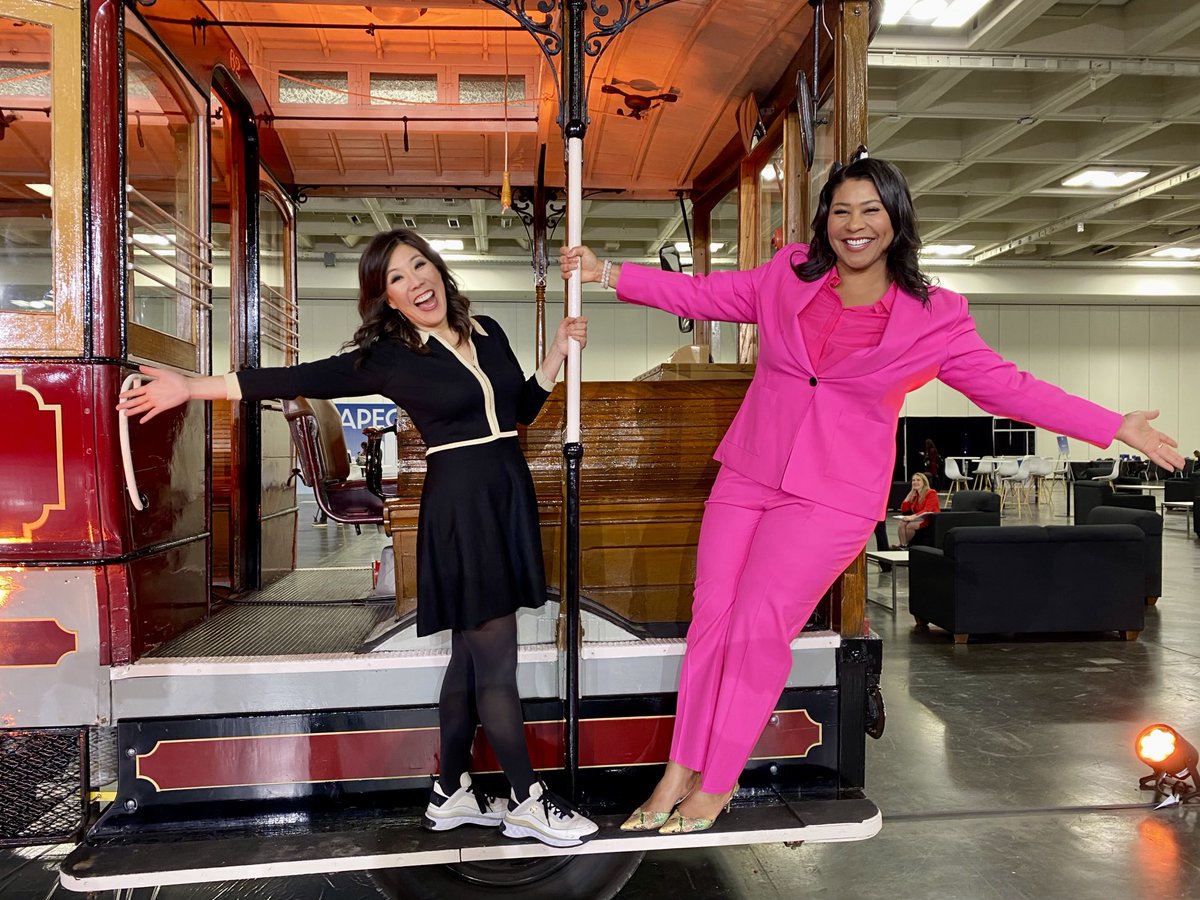 The cable car inside the #apec2023 international media center was a hit! Even ⁦@LondonBreed⁩ couldn’t resist the photo op after our interview on ⁦@abc7newsbayarea⁩ at 3pm!