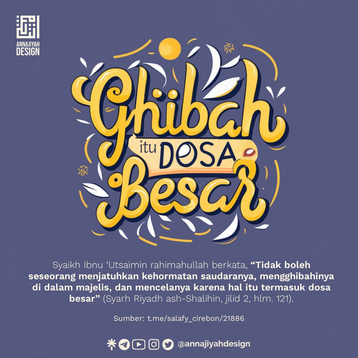 anNajiyahDesign's tweet photo. GHIBAH ITU DOSA BESAT
#annajiyahdesign 
#posterannajiyahdesign 
#channelannajiyahdesign 
#ghibah #dosabesar
https://t.co/oGjgNGe081 
https://t.co/zOg90N0wzr https://t.co/inlLV5INn6