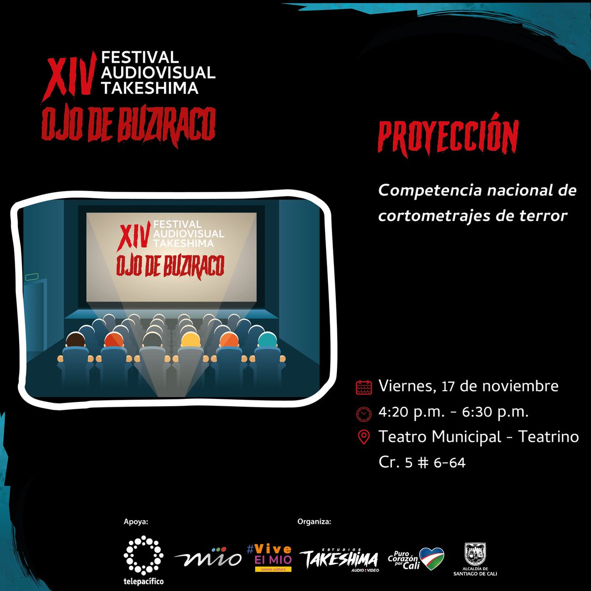 Takeshima_Cali's tweet photo. Disfruta de los cortometrajes que participaron en la competencia a nivel nacional para ser parte de la programación del XIV Festival Audiovisual "Ojo de Buziraco". Entrada libre. https://t.co/UoVXmRRXAU