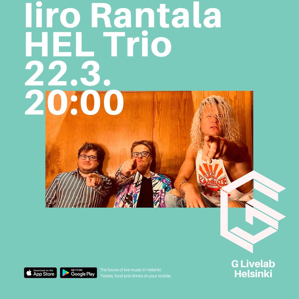HEL Trio @glivelabtampere 21.3. And @glivelabhki 22.3. Ticket sale open today 10am. @AntonEger @conorchaplin #raitalamusic