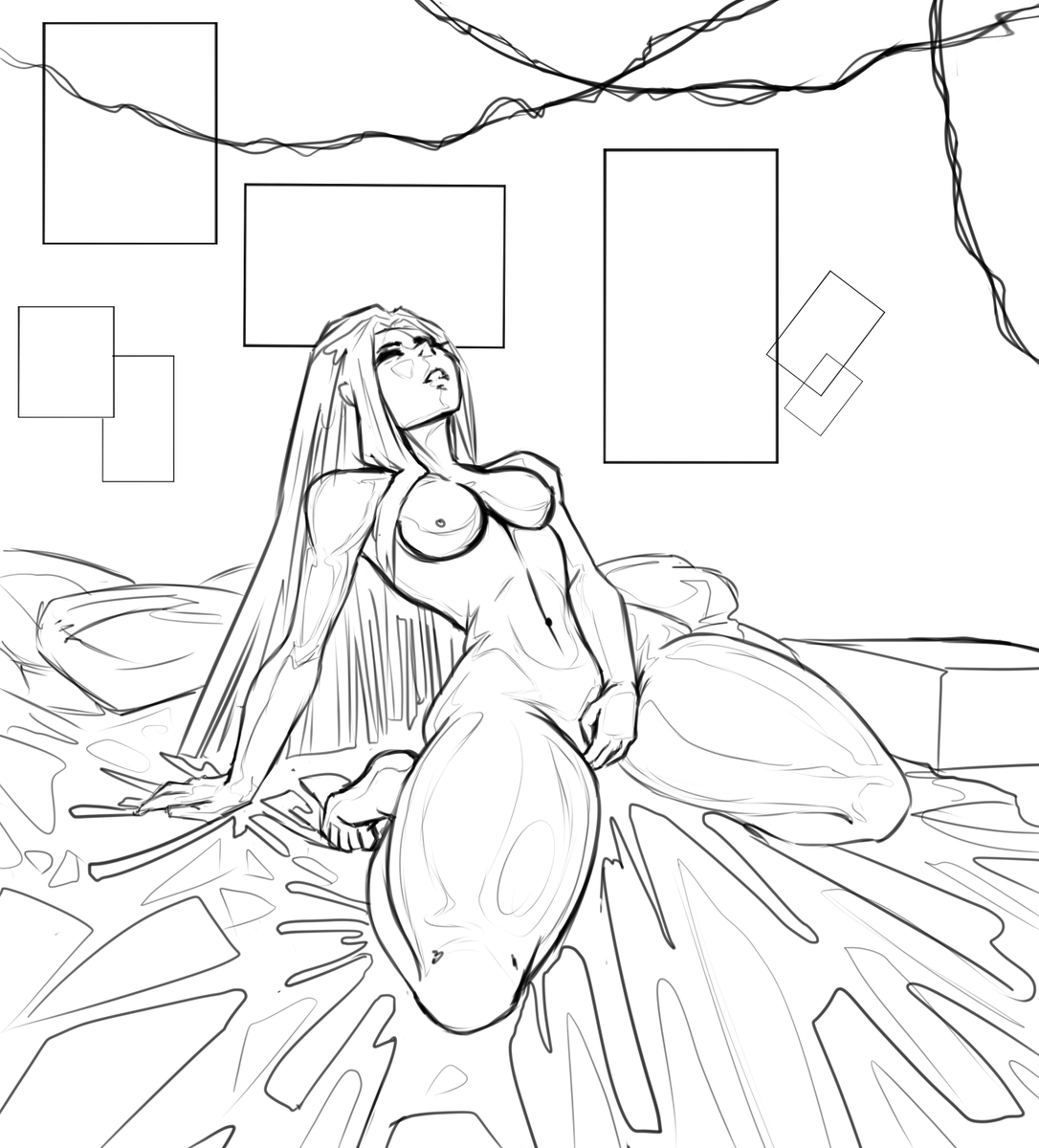 Soja02exe's tweet photo. Some nasty lineart! 
idk what to draw in the posters behind 
¿wdy recommend me? 
#nfsw #nsfwart #nsfwartist https://t.co/gXkzQed2QU