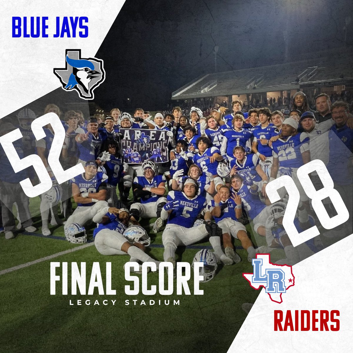 Your Blue Jays WIN!!!! 

Another gold ball secured tonight after a 52-28 win over Lumberton to become Area Champs!

#BeUncommon #TXHSFBPlayoffs 
<a href="/dctf/">Dave Campbell's — TexasFootball.com</a> <a href="/texashsfootball/">Texas HS Football</a> <a href="/ihss_houston/">Houston Inside High School Sports</a> <a href="/vypehouston/">VYPE Houston</a>