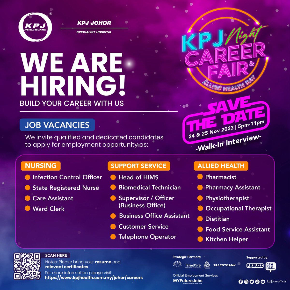 norwatiAM_01's tweet photo. 🌟 Explore Exciting Job Opportunities! 🌟

📆Save the date: November 24-25, 2023
🕔Time: 5 PM - 11 PM
📍Venue:  Begonia Block, KPJ Johor Specialist Hospital 

🎁 Special Offer: Sign-On Bonus and more!
 Details are in the poster. Bring your resume! 🤝 https://t.co/lHNwXgA6UY