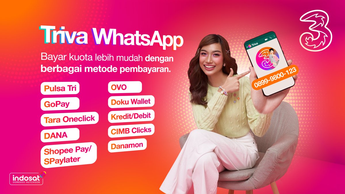 Pilih kuota favoritmu di WhatsApp!!

Dengan berbagai metode pembayaran, internetan jadi lebih seru 🚀

bit.ly/HaiTriva 

#iniwaktunya kamu chat Triva sekarang 👌