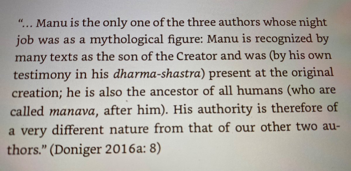 hamsanandi's tweet photo. Amazed at the resolve of Wendy - to be equating Manu ( who are one per Manvantara , per Hindu cosmology) to the author of Manava Dharma Shastra aka #ManuSmrti. 

It is exactly like placing Rama (amatya of Aliya Ramaraya) author of #SwaramelaKalanidhi, a work on music , to be the same of Rama , son of Dasharatha 🙈

#WesternIndology #mishaps