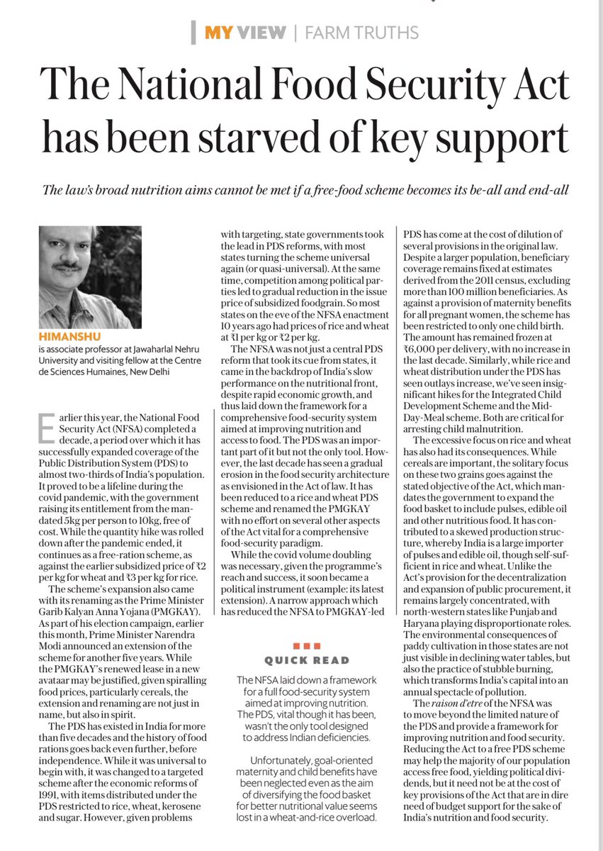 The union govt has renamed a fifty year old food ration scheme, made it PMGKAY - Act passed in previous dispensation. Starving the Act of important support it needs. Read Himanshu 👇🏾