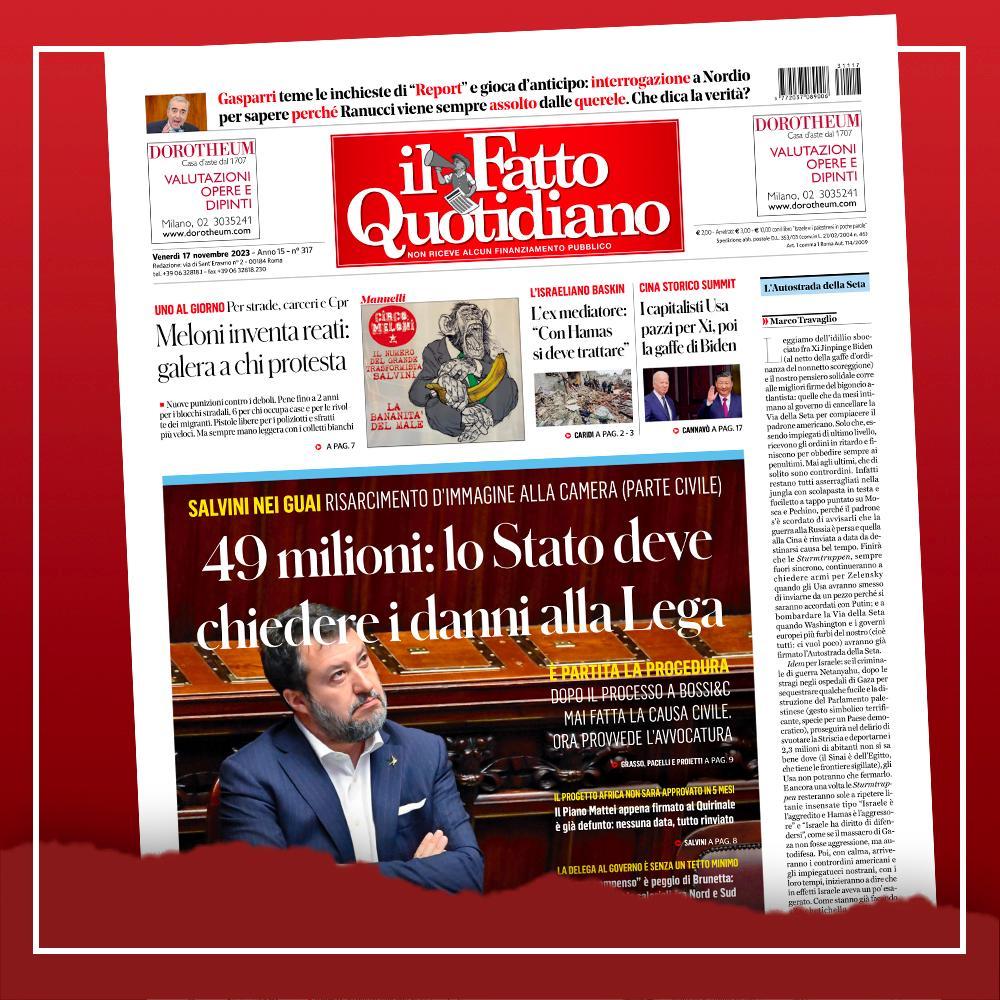 49 milioni: lo Stato deve chiedere i danni alla #Lega.

Leggi Il Fatto Quotidiano 👉 ilfat.to/primapagina