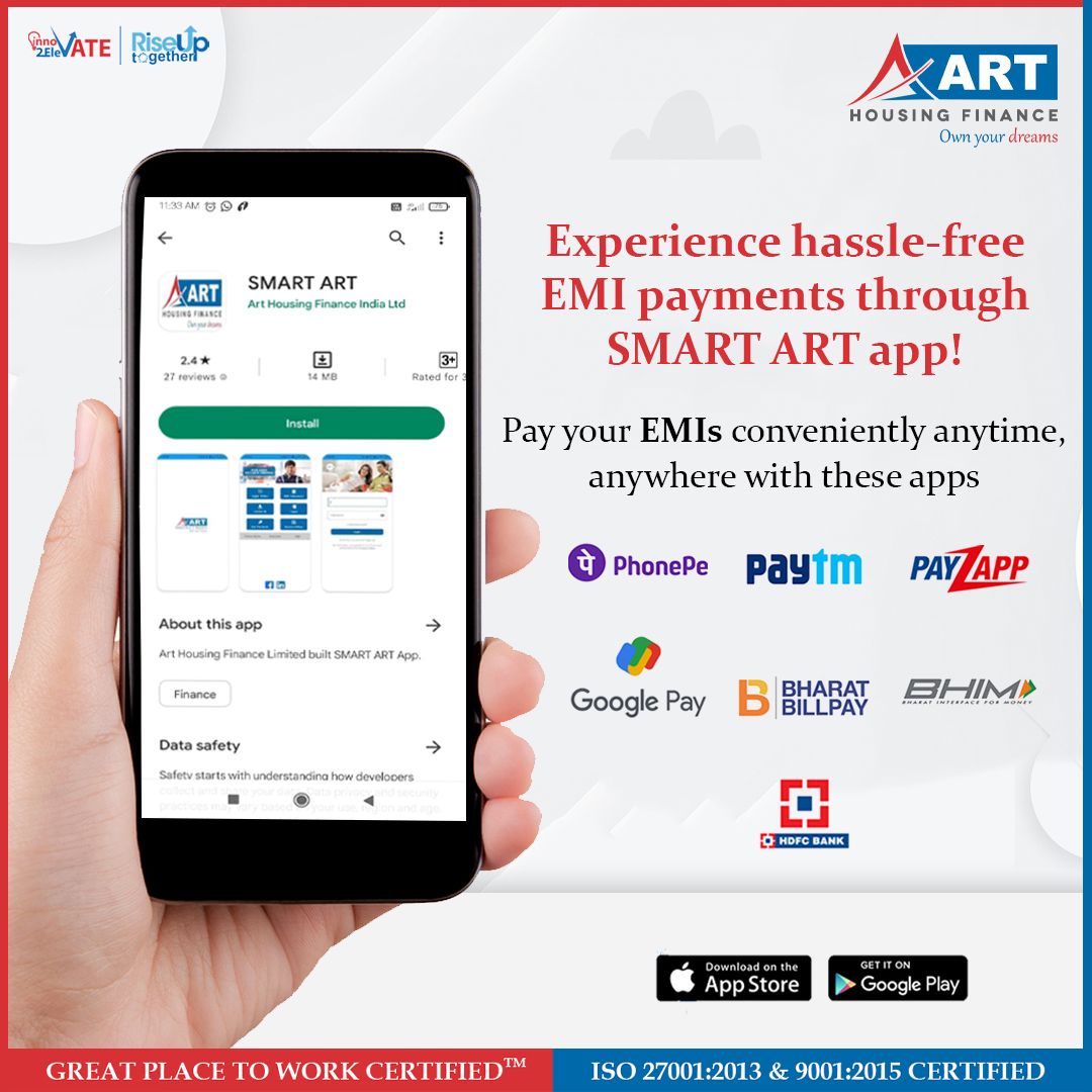 "Enhance your EMI experience with our Smart ART App! Now, make your payments effortlessly and Simplify your financial journey with us. 💳📲 #SmartART #EMIPayments #FinancialEase