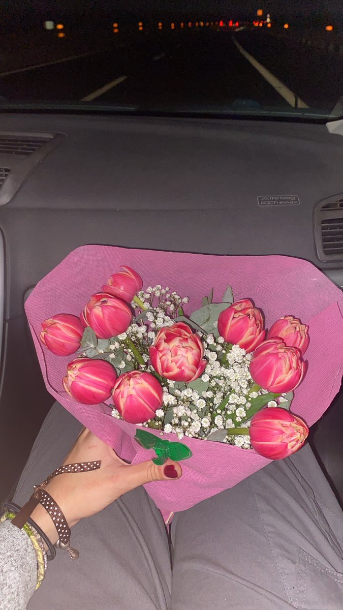 ha venido a buscarme al aeropuerto con un ramo de tulipanes 😭😭😭😭 definitivamente he ganado en la vida