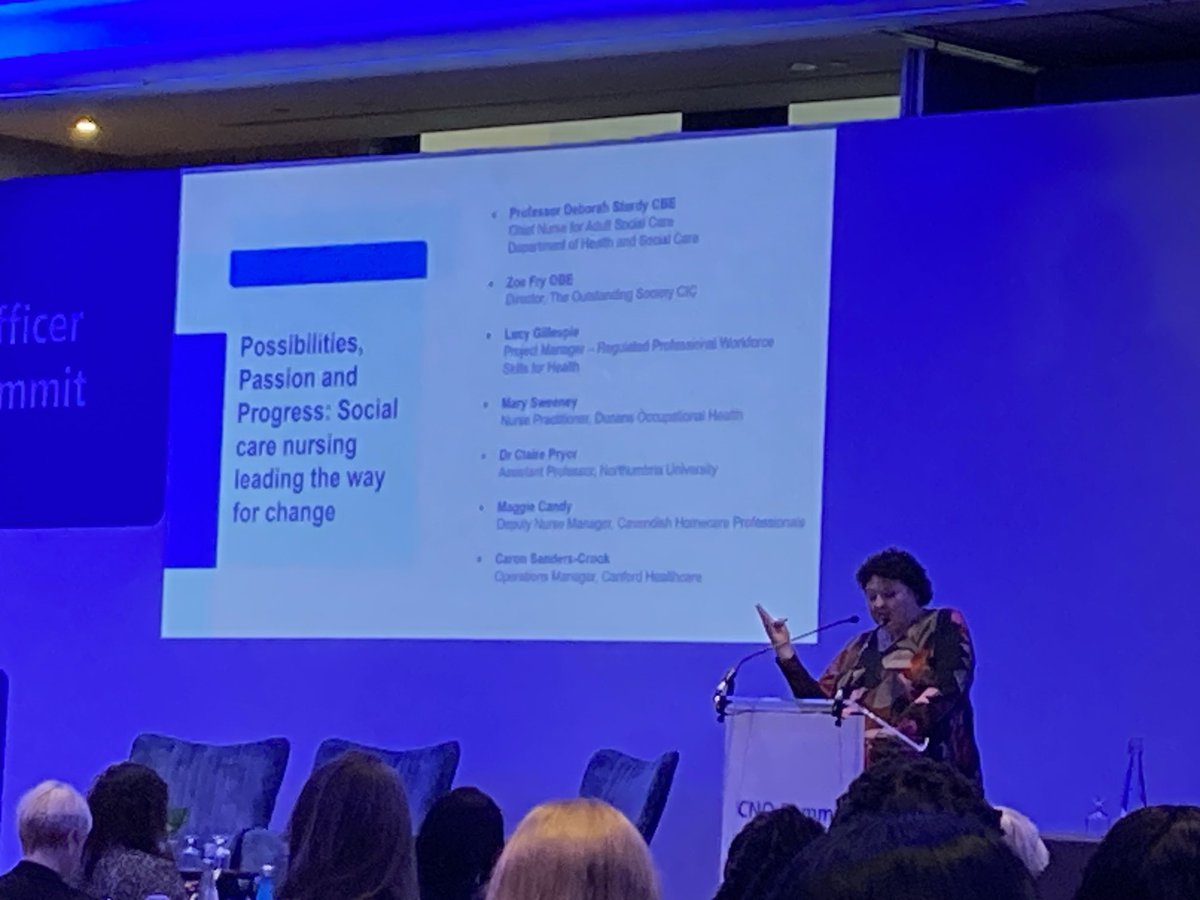 ⁦@sturdy_deborah⁩ thanking colleagues who have worked to support social care nursing #CNOSummit2023