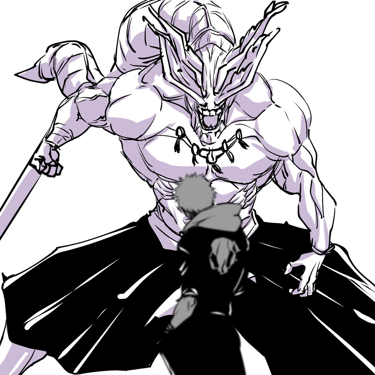 落書きですが宿儺対摩虎羅戦を描いてみました。 戦闘シーンも好き