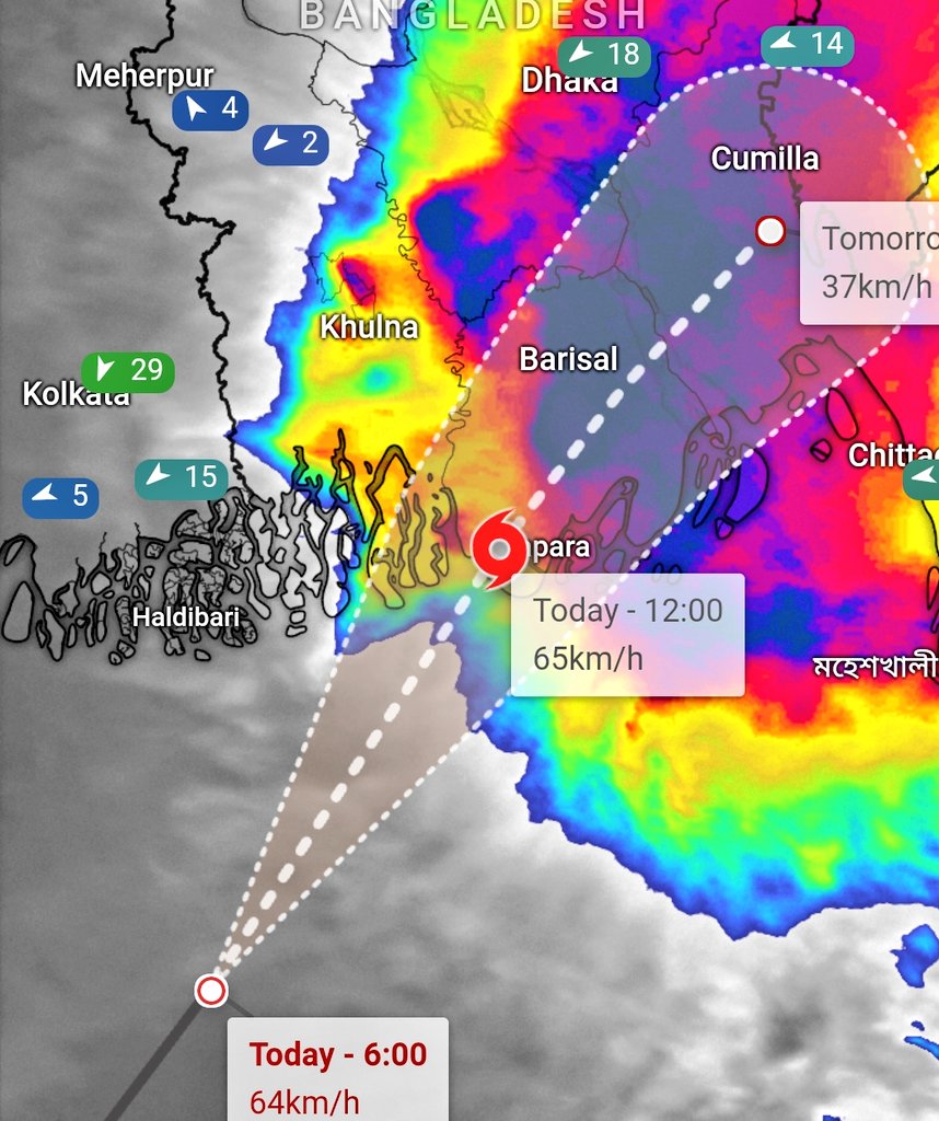 jackson10755839's tweet photo. β οΈπ΄ #Cyclone #Midhila Almost Making Landfall Very Soon Near #Kalapara
β οΈ Extremely Heavy Rainfall Expected Over #Bangladesh Coastal Area With Gusty Wind Upto 80 Kmph
β οΈDue To The #Cyclone More Far Away From Land ..Not Expected Any Major Rainfall Anymore #Kolkata https://t.co/3SF2HdMsas