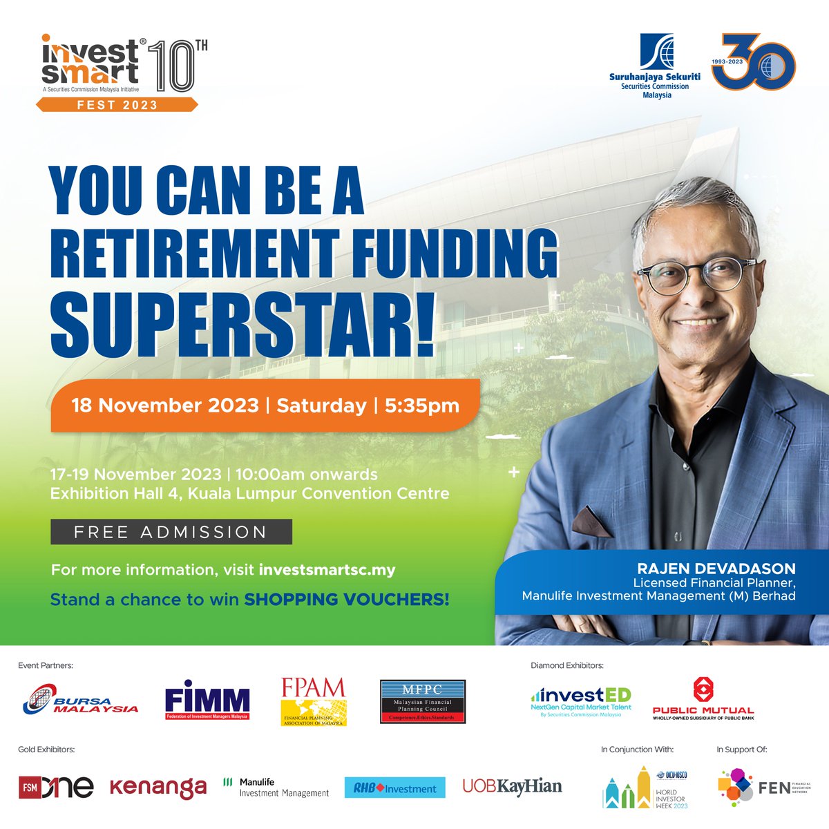 InvestSmart_SC's tweet photo. Want to become a smarter investor? 🤔
Learn from the subject matter experts 🙌🏻
See you at Exhibition Hall 4, Kuala Lumpur Convention Centre, from 17 – 19 November 2023.👋
FREE ADMISSION!
#investsmartsc #bijaklabur #seccommy #ISF2023 #semaksebelumlabur #silaplaburduitlebur https://t.co/SoZNxOMmbh