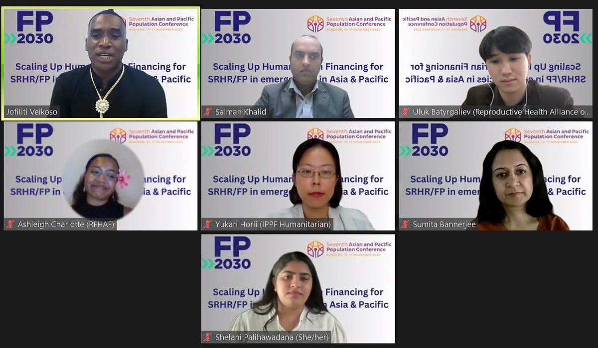 FP2030AP's tweet image. Currently ongoing!
An insightful virtual side event hosted by @FP2030AP at the #APPC7. Today&apos;s discussion centers on Enhancing Humanitarian Funding for SRHR/FP in Crisis Situations in Asia &amp;amp; Pacific. Our esteemed speakers hail from Fiji, KyrgyzRepublic &amp;amp;SriLanka, alongside @ippf