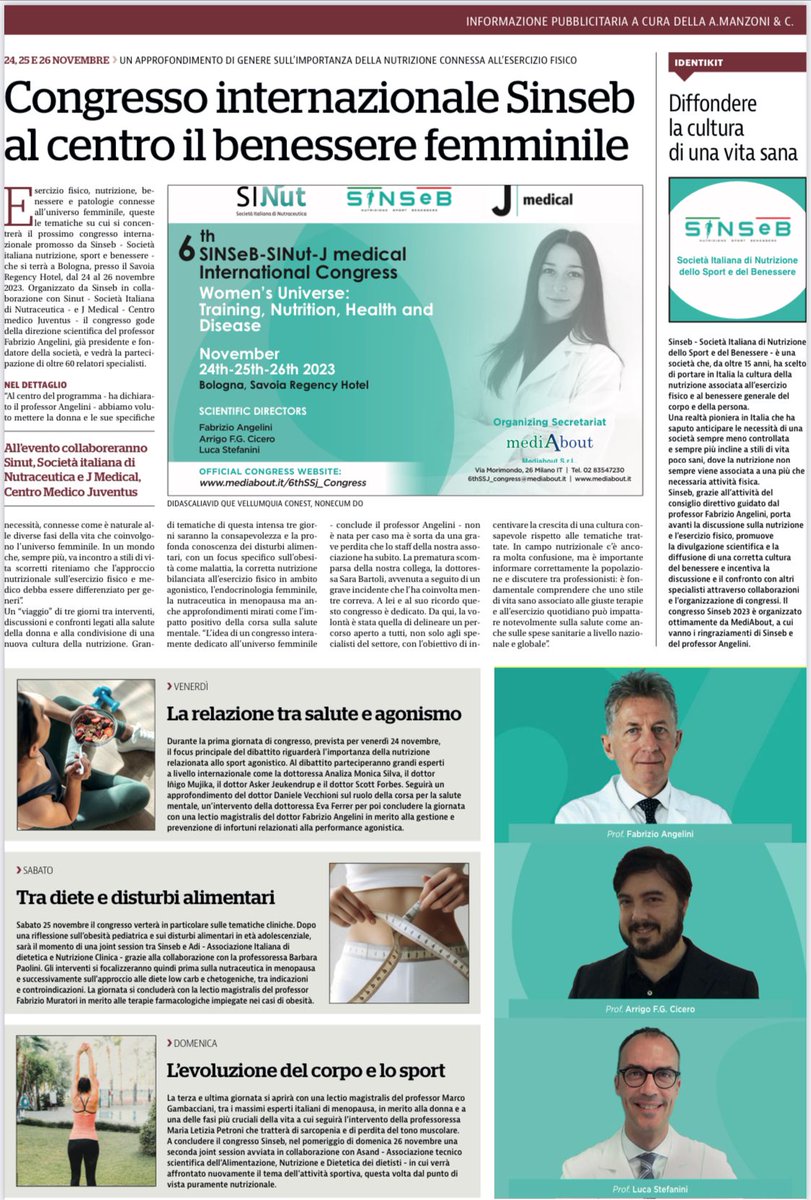 afgcicero's tweet photo. Su La Repubblica .... Waiting for you at our international congress on diet, nutraceuticals and sport, focus on women health!!! https://t.co/PtbzMf9PYK