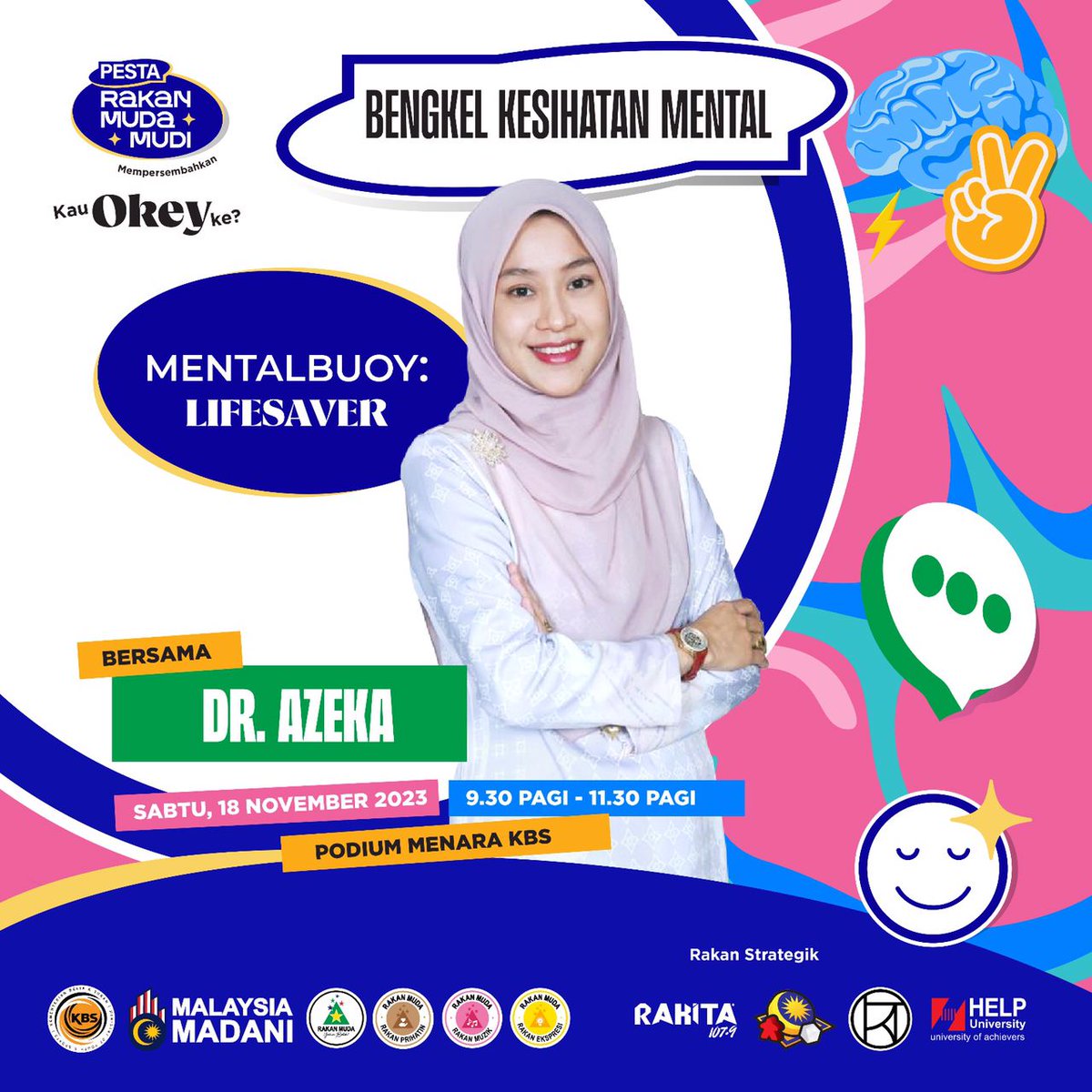 MIASAMalaysia's tweet photo. Pesta Rakan Muda Mudi Kini Kembali! 🔥⚡

Membawakan tema kesihatan mental dengan mempersembahkan “kau okey ke?”, jom sertai kami seperti berikut:

🗓 : 18 November 2023 (Sabtu)
⏰ : 10 Pagi - 7 Petang
📍 : Menara KBS, Putrajaya 
🎟 : PERCUMA https://t.co/OqjQ2Gc1QQ