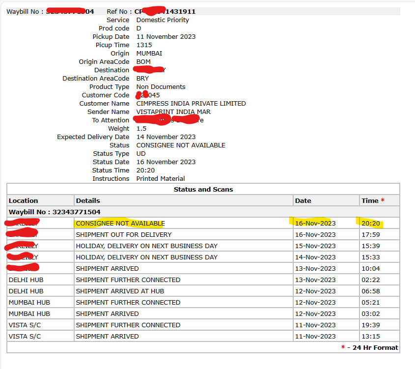 JPancholi_'s tweet photo. Fake status updated by
@BlueDart_
Neither a delivery person called nor came to my place but gave a fake update that "CONSIGNEE NOT AVAILABLE"  This is common problem with
@BlueDartCares

They used to update such fake status and ask customer to visit their office to take parcel https://t.co/hEgJJdywiU