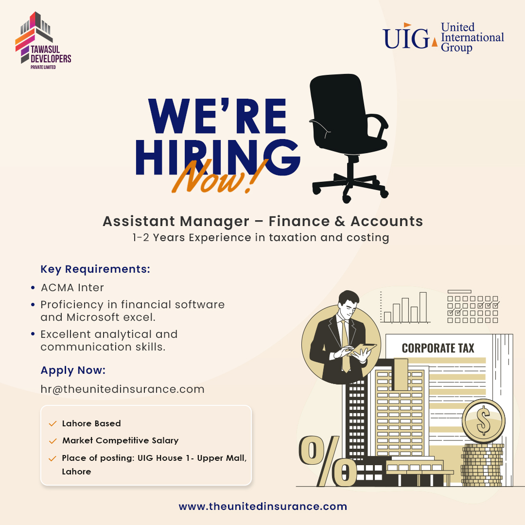 We're seeking a skilled and experienced Assistant Manager- Finance &amp; Accounts to join our dynamic team. If you have 1-2 years of hands-on experience in taxation and costing, we encourage you to apply

Apply now by sending your resume to hr@theunitedinsurance.com

#UIC #hiringnow