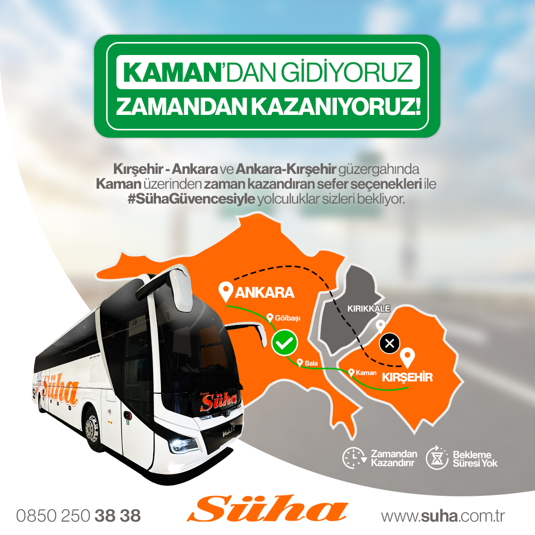 suhacomtr's tweet photo. Kaman'dan gidiyoruz, zamandan kazanıyoruz! ☺

Kırşehir - Ankara ve Ankara - Kırşehir güzergahında, Kaman üzerinden zaman kazandıran sefer seçenekleri ile #SühaGüvencesiyle yolculuklar sizleri bekliyor.

🟠 Online bilet ve rezervasyon için:

0850 250 38 38
https://t.co/Eb5NzpvKA8 https://t.co/f3ycvuDYWz