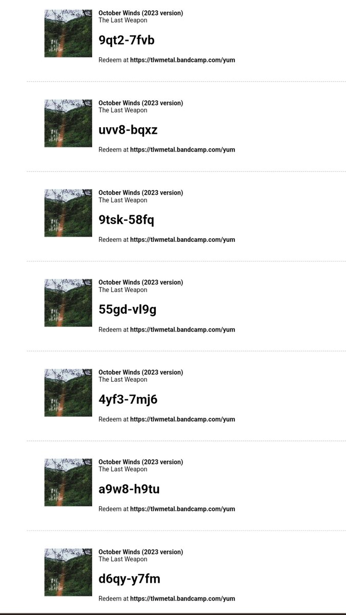 tlwmetal's tweet photo. Last codes left from October winds new version #yumcode #bandcamp #freedownload #usbm #blackmetal #mississippiblackmetal #missippianblackmetal #ambient https://t.co/0XwW3QT3ow