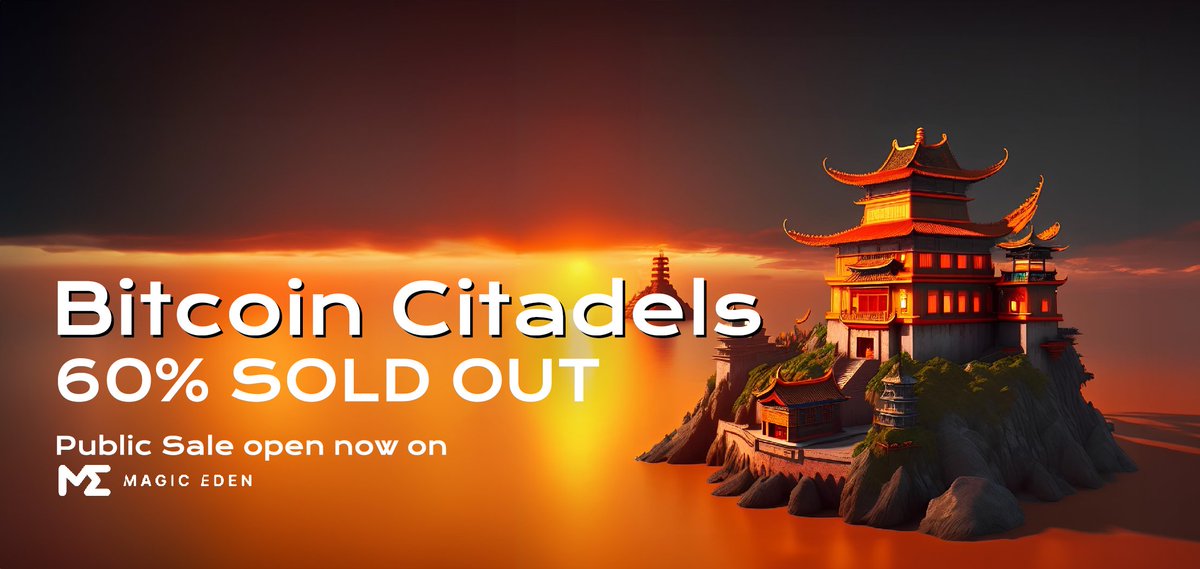 🔥 67 of 111 Bitcoin Citadels have been minted! Last chance to mint a Bitcoin Citadel on @MEonBTC 👇 magiceden.io/ordinals/launc…
