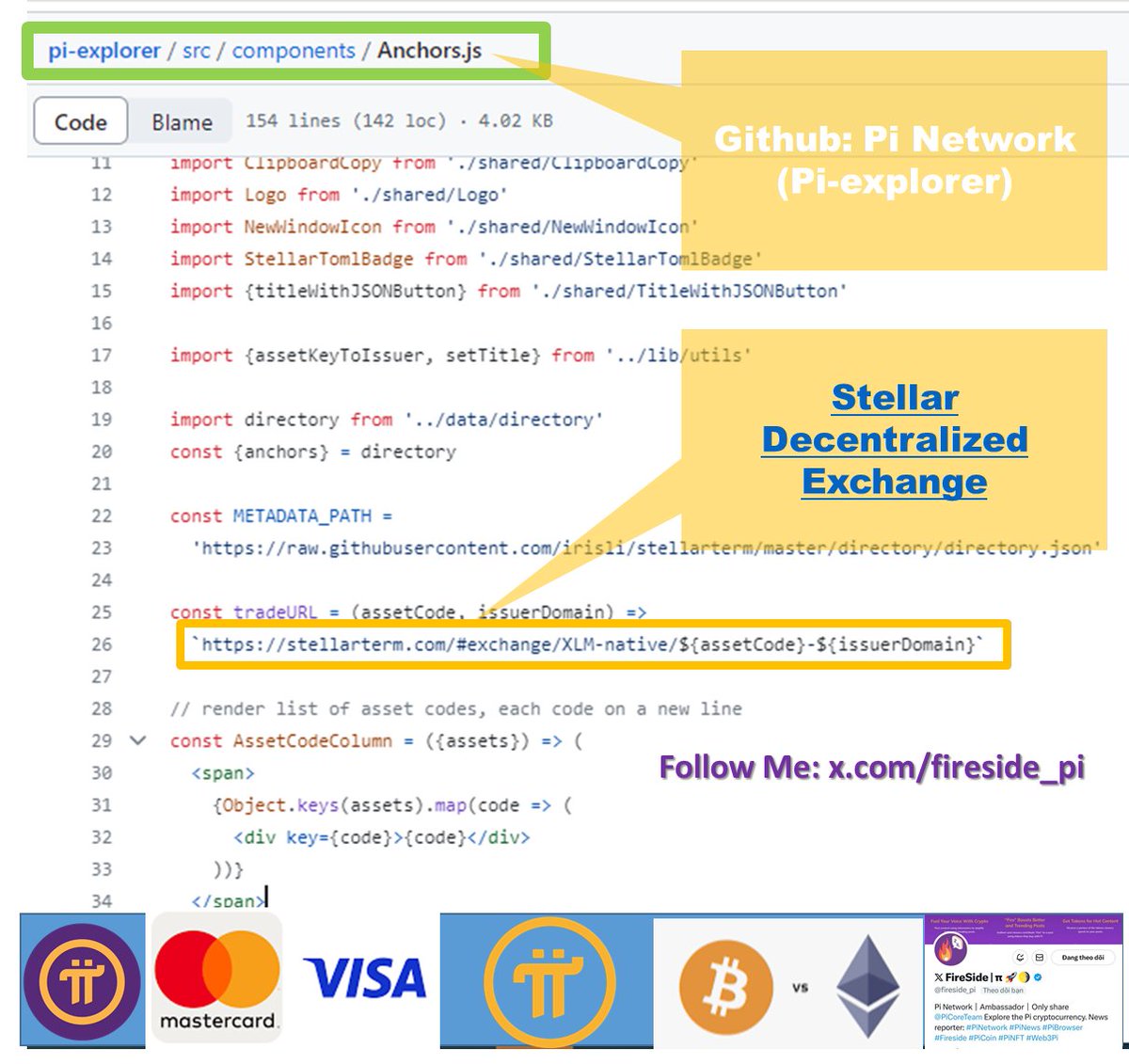 fireside_pi's tweet photo. 🔥 BREAK NEWS🆕 | @PiCoreTeam Allows PiCoin with: Visa, MasterCard, BTC, ETH, USD...etc. By decentralized exchange when Mainnet Opens.

✅ A series of evidence was discovered by @fireside_pi on Pi Network Open Source github code that clearly shows the connection when Pi uses the Stellar Core. (Photo proof number 1).
- That also shows that adding and using the Stellar decentralized exchange to the Pi network is necessary when the mainnet opens.
- In this decentralized exchange, Pioneers can Swap to more than 40 different cryptocurrencies and Blockchains, typically: Visa, MasterCard, BTC, ETH, USD, USDC...etc.(Photo proof number 2,3).

- From there, it can be seen that PiCoreTeam has prepared a huge gift for the community of more than 50 Million pioneers and targets Billions of Pi Network Web3 users.
Note: This is not a statement from PiCoreTeam, all information above is taken from the Pi network open source code.

🥰And I'm @fireside_pi , Please leave Comments on the article, Like and Retweet this news with other Pioneers if it's useful. 
🔔Turn on the Notification Bell on my channel to discuss.  #Web3 #PiNetwork #PiCoin #Fireside #Pioneers