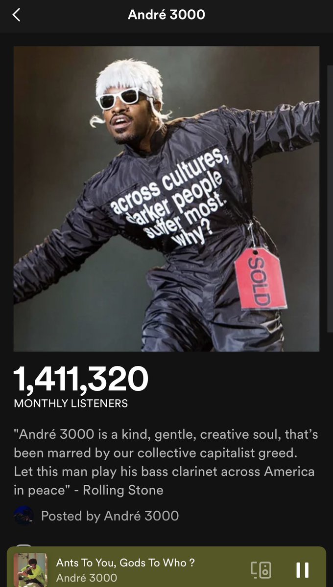 JazdaKOS's tweet photo. I think about how young hip hop &amp; Andre 3000 actually is…and how important it is for artists to keep growing. It’s nice to witness him circle back to your younger self that just wanted to be limitless expression &amp; not necessarily a “hip hop legend.” https://t.co/2fGfafyvlc