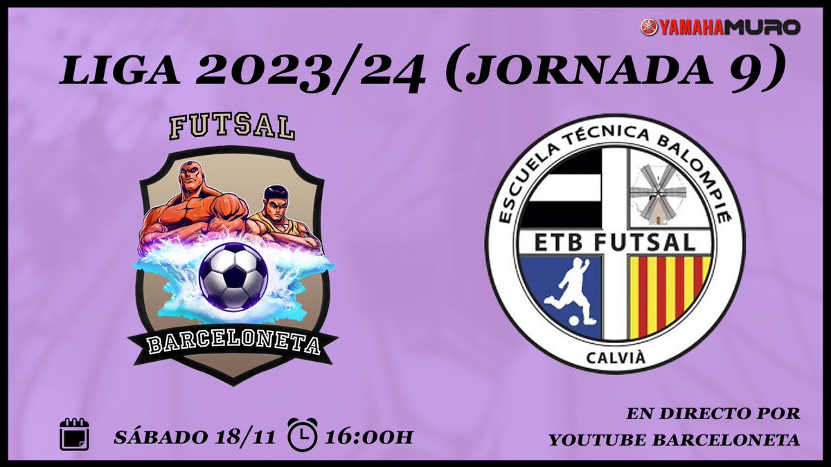 ⚽️PRIMER EQUIPO⚽️

Nuevo partido en casa. 
Nos visita ETB Palma Futsal
Si no puedes venir, sigue el partido en nuestro canal de Youtube

Vamos Barceloneta!💪🖤💜

🕕 Sábado 18 de noviembre 16:00h
📺 Youtube Barceloneta 

#vamosbarceloneta #barceloneta #2bgrupo3futsal <a href="/Futsal2B3/">Futsal 2ªB G3</a>