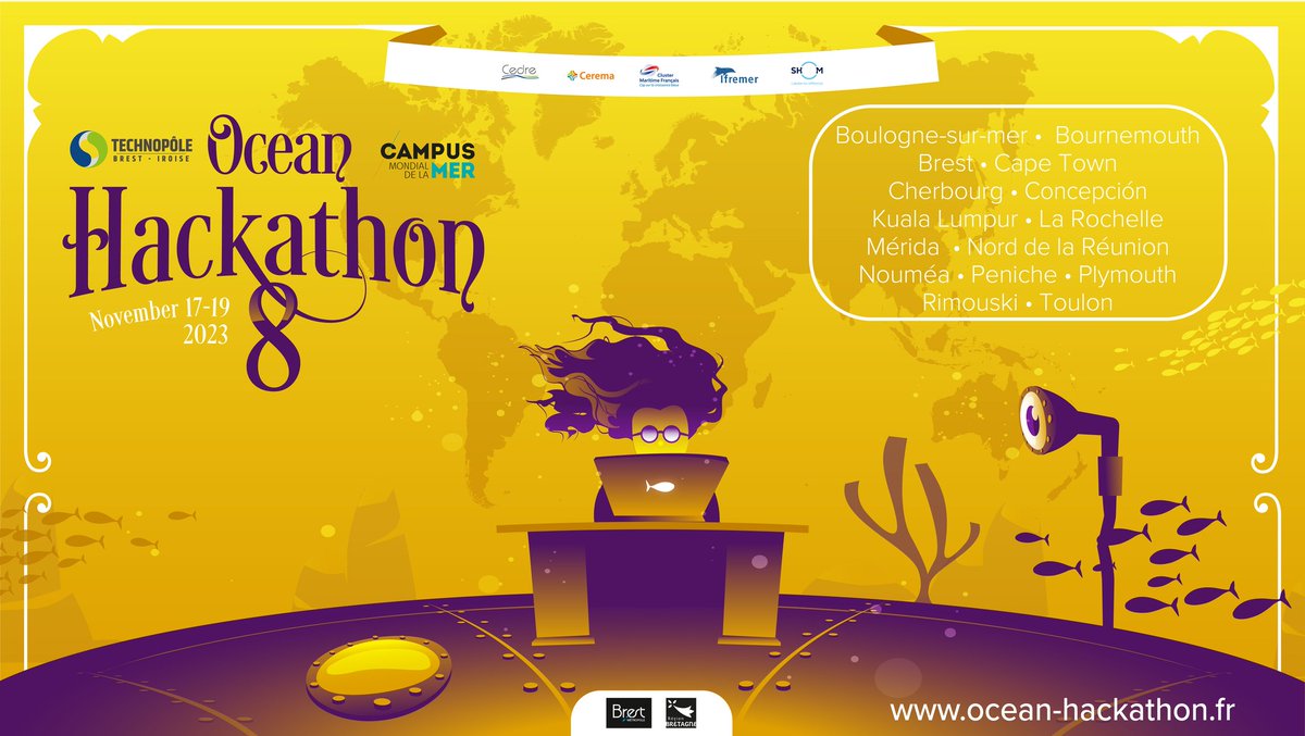 L'Ifremer est ambassadeur de l'Ocean Hackathon ® qui débute aujourd'hui ! 🤩 👉 Un challenge international de 48h non-stop organisé par le @‌CampusMer qui voit plusieurs équipes développer des prototypes basés sur des données marines. Bon courage à toutes les équipes ! 🤞