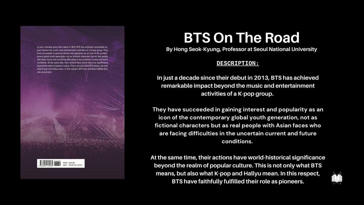 BangtanScholars's tweet photo. DESCRIPTION:
"In just a decade since their debut in 2013, @BTS_twt has achieved remarkable impact beyond the 🎶 & ent. activities of a K-pop group...In this respect, BTS have faithfully fulfilled their role as pioneers." - Hong Seok-Kyung
🔗https://t.co/mzjLI2KAov
#BTSResearch https://t.co/qH9CevxWv8