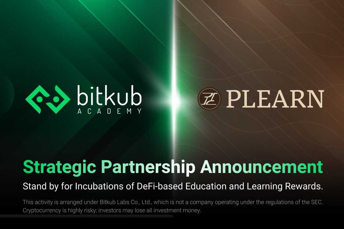 Bitkub Academy (@bitkubacademy) on Twitter photo Bitkub Academy partners with <a href="/PlearnOfficial/">PlearnOfficial</a>, the project behind Plearn (PLN), to incubate educational awareness behind DeFi and NFTs.
.
Stay tuned for educational activities and content.
.
#BitkubAcademy #Plearn #BitkubAcademyxPlearn #Partnership Bitkub Academy partners with <a href="/PlearnOfficial/">PlearnOfficial</a>, the project behind Plearn (PLN), to incubate educational awareness behind DeFi and NFTs.
.
Stay tuned for educational activities and content.
.
#BitkubAcademy #Plearn #BitkubAcademyxPlearn #Partnership